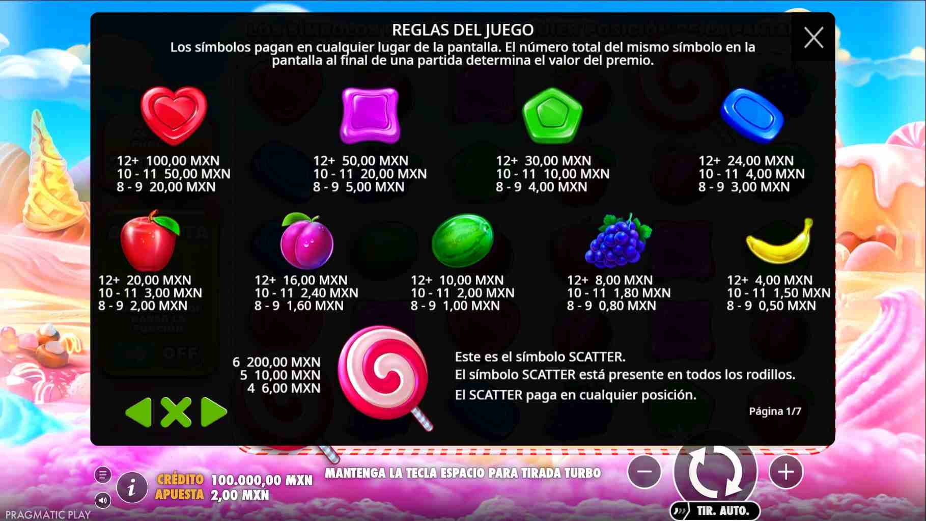 Reglas del juego sobre Sweet Bonanza